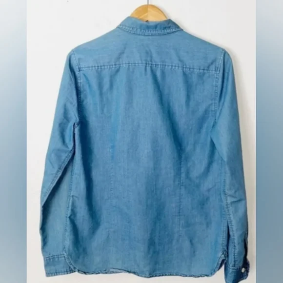Per Se Blue Button Down Chambray Cotten Blend Shirt, 1X - Picture 2 of 3